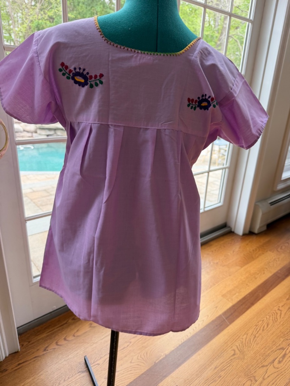 Boho Mexican Embroidered Top Purple Floral Artisan Blouse Size M New Without Tag - Picture 3 of 8